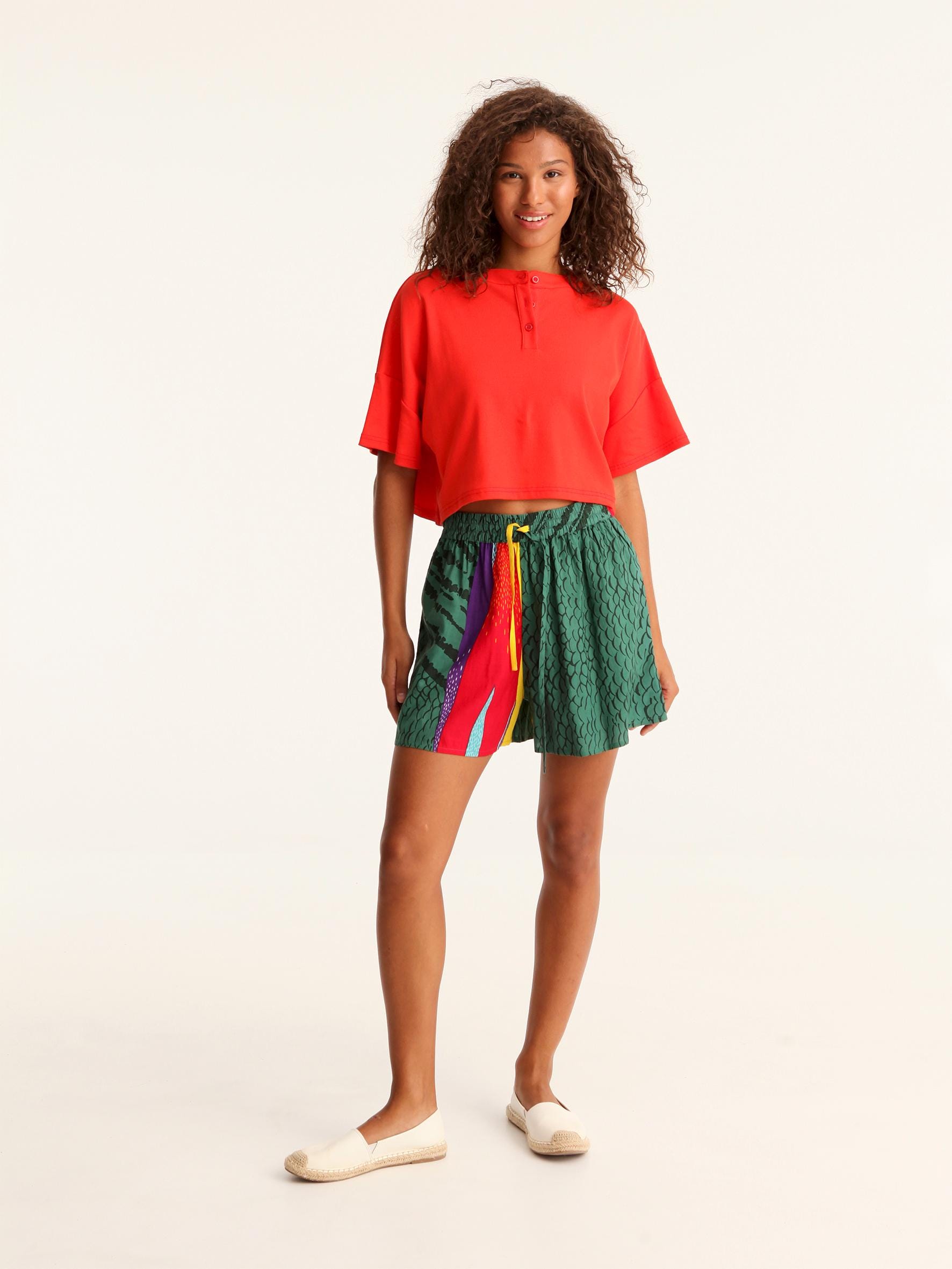 Women’s Emerald Tropic Patchwork High Rise Resort Shorts