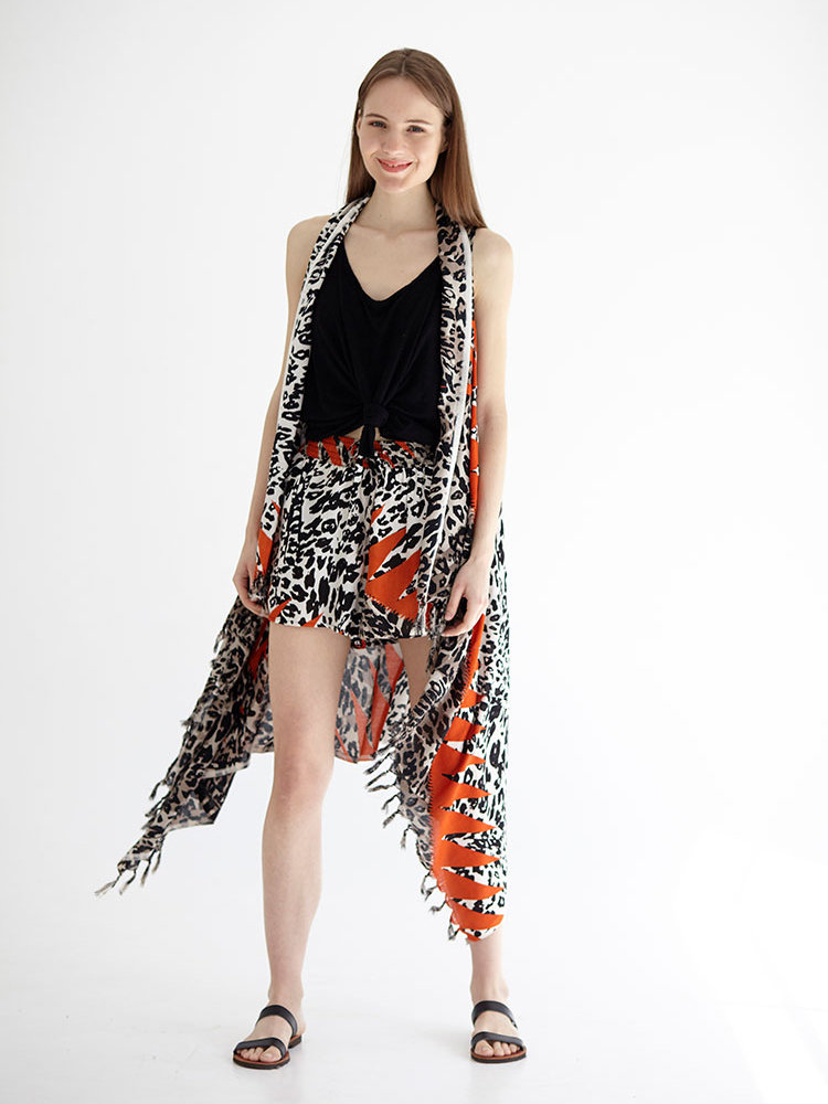 Women’s Wild Safari Print Orange Colorblock Vacation Shorts - alternate view