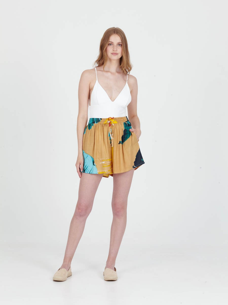 Women’s Golden Tropic Abstract Print High Rise Resort Shorts